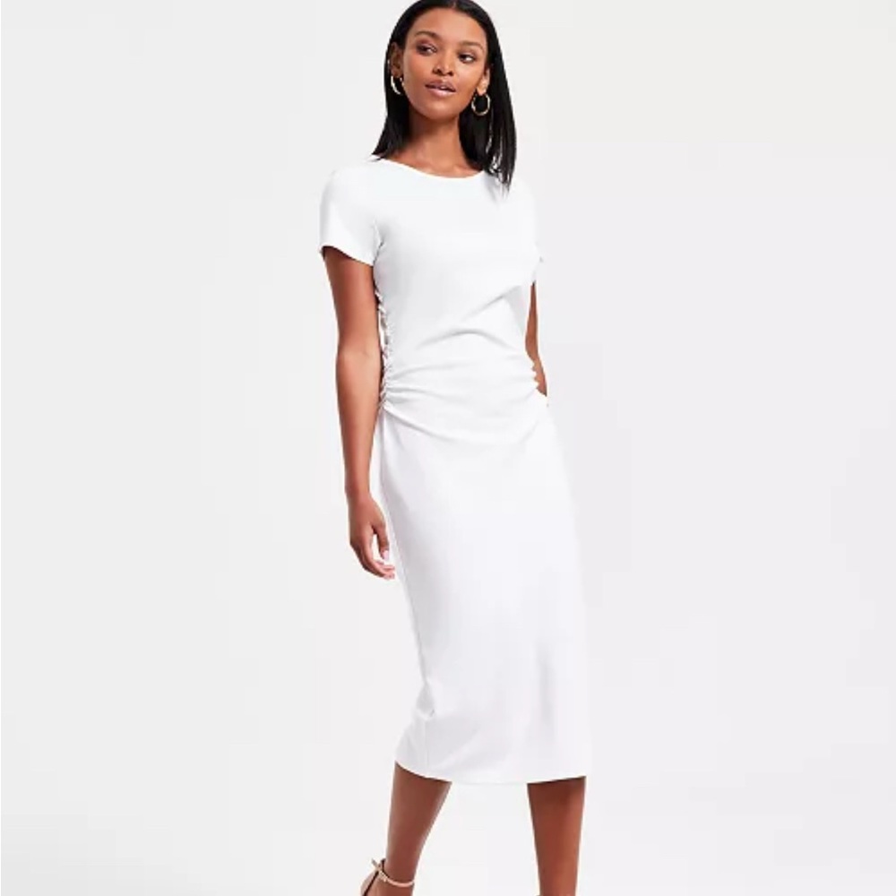 Women's Ruched Short-Sleeve Midi Dres